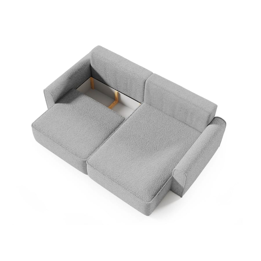 Canap&eacute; d'angle convertible et r&eacute;versible avec coffre effet peau de mouton gris clair